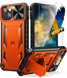 Phone Case Design Australia for iPhone 13 iPhone14 Case with Stand: iPhone 13 iPhone14 Cover with Kickstand | Shockproof Military Grade Protective Cell Phone Case | TPU Durable Rugged Bumper Textured Matte Hybrid Design Orange