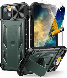 Phone Case Design Australia for iPhone 13 iPhone14 Case with Stand: iPhone 13 iPhone14 Cover with Kickstand | Shockproof Military Grade Protective Cell Phone Case | TPU Durable Rugged Bumper Textured Matte Hybrid Design Dark Green