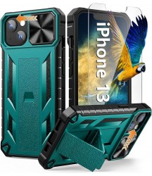 Phone Case Design Australia for iPhone 13 iPhone14 Case with Stand: iPhone 13 iPhone14 Cover with Kickstand | Shockproof Military Grade Protective Cell Phone Case | TPU Durable Rugged Bumper Textured Matte Hybrid Design Bean Green