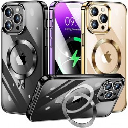 Phone Case Design [CD Ring Compatible with MagSafe Invisible Stand]Magnetic for iPhone 14 Pro Max Case Electroplated Bumper Non-Yellowing][Look as Bare iPhone]Slim Clear Case with Holder for Women Men Girls