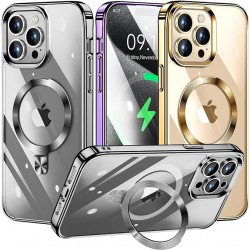 Phone Case Design [CD Ring Compatible with Magsafe Invisible Stand]Magnetic for iPhone 15 Pro Max Case Electroplated Bumper Non-Yellowing][Look as Bare iPhone]Slim Clear Case with Holder for Women Men Girls