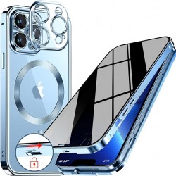 Phone Case Design [CD Metal Ring Automatic Pop-up Lock Magnetic Privacy Case for iPhone 13 Pro Max Compatible with MagSafe Integrated Lens Protection Full Body Bumper Cover with Built-in 9H Glass-Sierra Blue