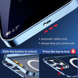 Phone Case Design [CD Metal Ring Automatic Pop-up Lock Magnetic Privacy Case for iPhone 13 Pro Max Compatible with MagSafe Integrated Lens Protection Full Body Bumper Cover with Built-in 9H Glass-Sierra Blue